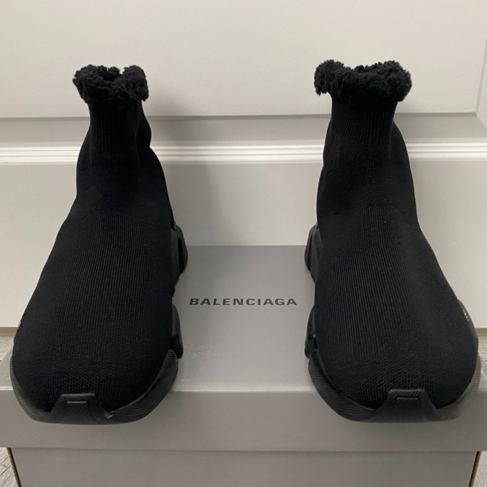 NEW Balenciaga Speed 2.0 Faux Fur Knit Sock Sneakers